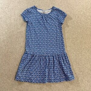 Carters Dress Girls 6/6x Blue White Geometric Floral Drop Waist Short Slv